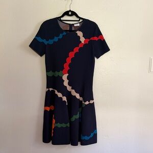 Akris Punto Navy Dress with Multicolor Scallop Design